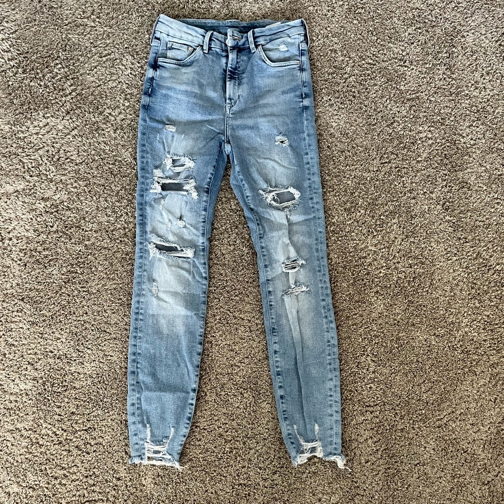 AMERICAN EAGLE Super Skinny Blue Denim Jeans with holes